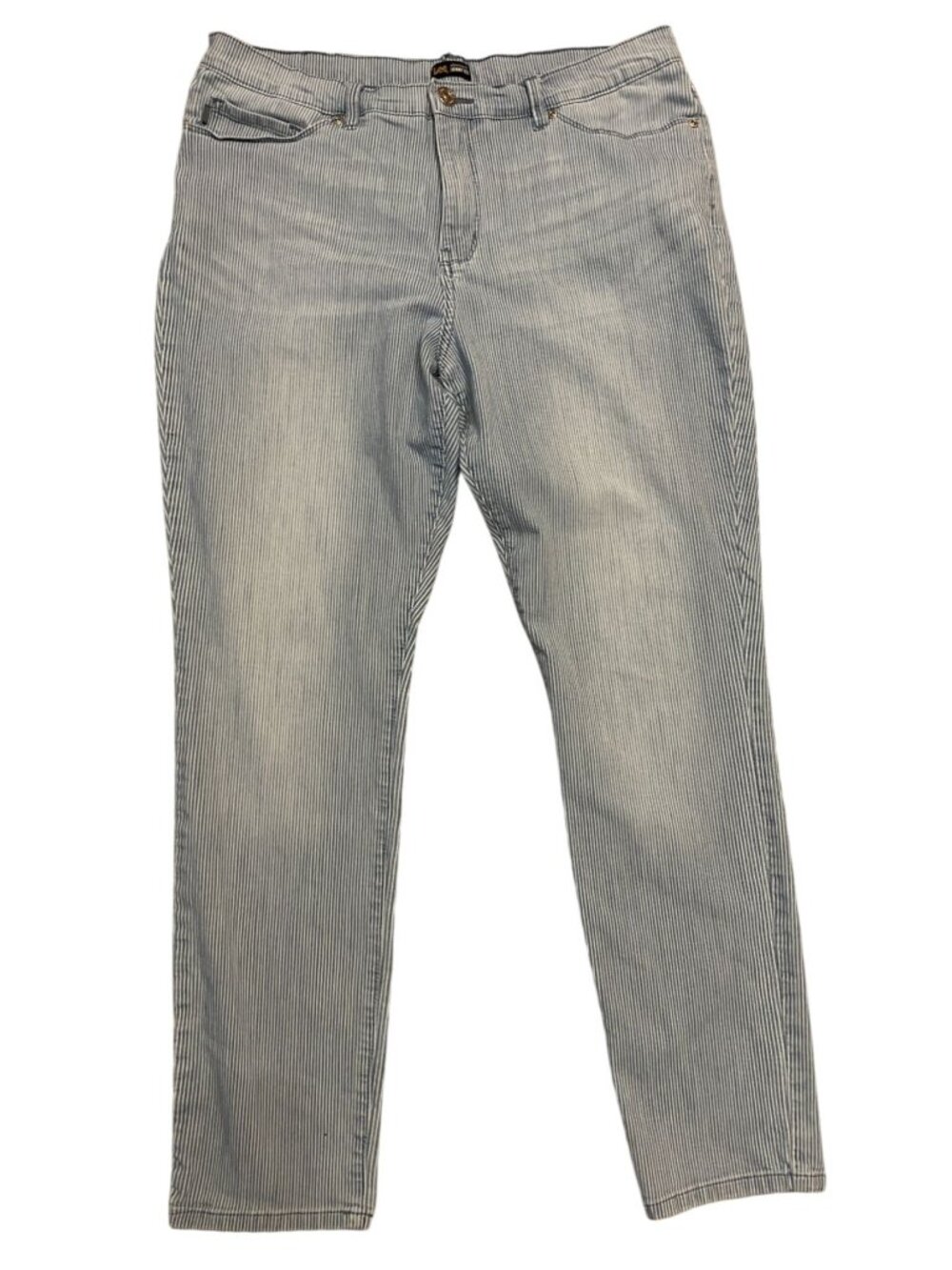 Lee Slimming Skinny Jeans Size 14M Blue White Pinstripe Stripe Ankle Denim Pants